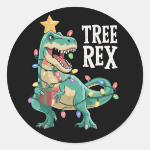 Adesivo Redondo Pijama de Natal Dinosaur Tree Rex Luzes de Natal