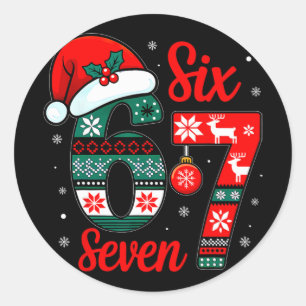 Adesivo Redondo Pijama de Natal Engraçado Six Seven 67 Meme 6 7 Ho
