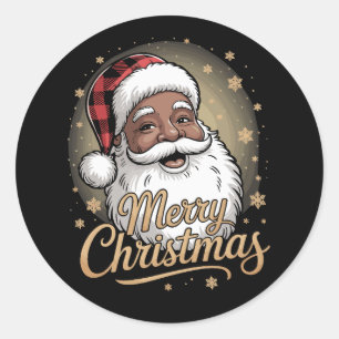 Adesivo Redondo Pijamas de Natal Afro-Americanos Papai Noel