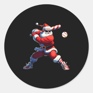 Adesivo Redondo Pijamas de Natal do Papai Noel Jogando Beisebol X