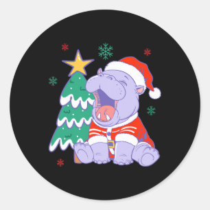 Adesivo Redondo Pijamas de Natal Moo Deng Árvore de Natal Menina F