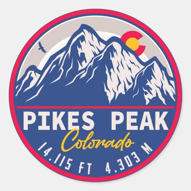 Adesivo Redondo Pikes Peak Colorado Camping Souvenirs (Frente)