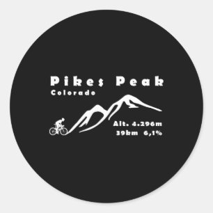 Adesivo Redondo Pikes Peak, Colorado, EUA, Ciclismo, Bicicleta, Su