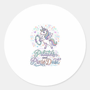 Adesivo Redondo Pilates de Unicórnio e Poeira de Fada Fundo Branco