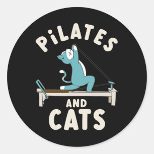 Adesivo Redondo Pilates E Gatos Pose De Yoga Relaxamento