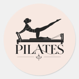 Adesivo Redondo Pilates Reformer-Preto Gráfico Rosa Pálido