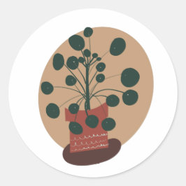 Adesivo Redondo Pilea Famílias Plantações Pote Verde