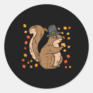 Adesivo Redondo Pilgrim Squirrel Cute Ação de Graças outono Ani