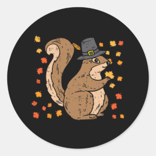 Adesivo Redondo Pilgrim Squirrel Cute Ação de Graças outono Ani