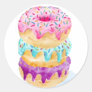 Adesivo Redondo Pilha de aquarelas de rosquinhas