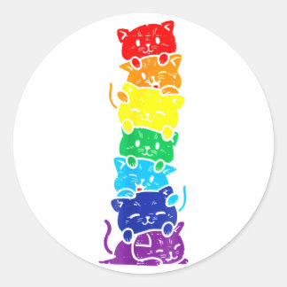 Adesivo Redondo Pilha De Gatos LGBT Engraçada Orgulho gay Arco-Íri