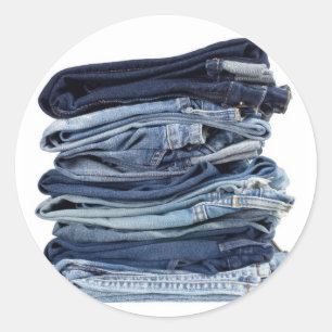 Adesivo Redondo Pilha de jeans azuis