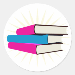 Adesivo Redondo Pilha de Livros