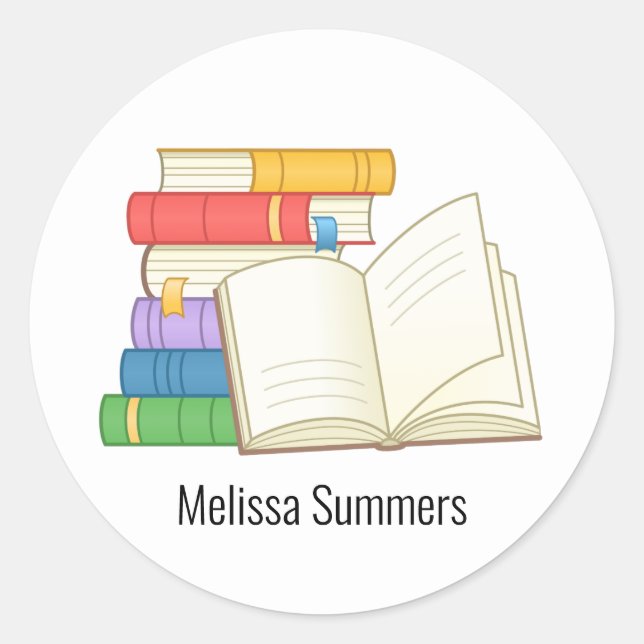 Adesivo Redondo Pilha de Livros e Livro Aberto (Frente)