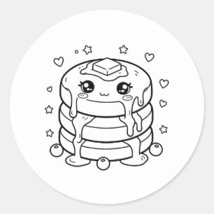 Adesivo Redondo Pilha de panquecas kawaii para colorir