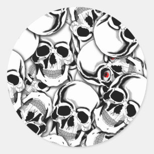 Adesivo Redondo Pilha de Skulls Red Eye ID222