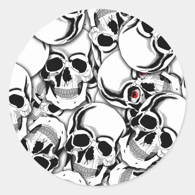 Adesivo Redondo Pilha de Skulls Red Eye ID222 (Frente)