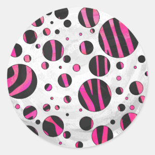 Adesivo Redondo Piloka Dot Zebra Preta e Rosa