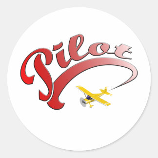 Adesivo Redondo Piloto Retro Vermelho com Avião Amarelo