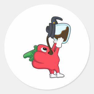 Adesivo Redondo Pimenta com Pote de café