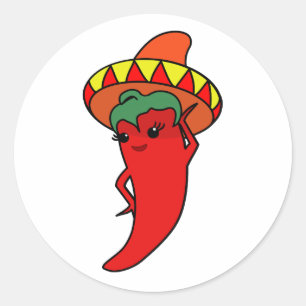 Adesivo Redondo Pimenta Malagueta Divina Sombrero Mexicano
