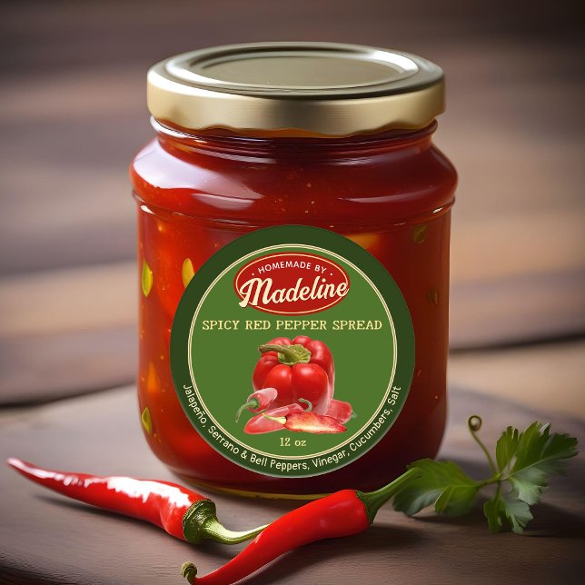 Adesivo Redondo Pimenta Vermelha Picada Espalhando Verde e Vermelh (Criador carregado)