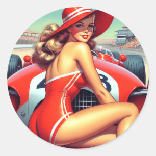 Adesivo Redondo Pin-up da Corrida Retroativa