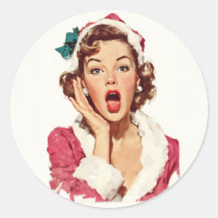 Adesivo Redondo Pin-Up de Natal Retro Surpreso