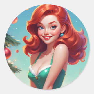 Adesivo Redondo Pin-up Girl, Redhead ROUND
