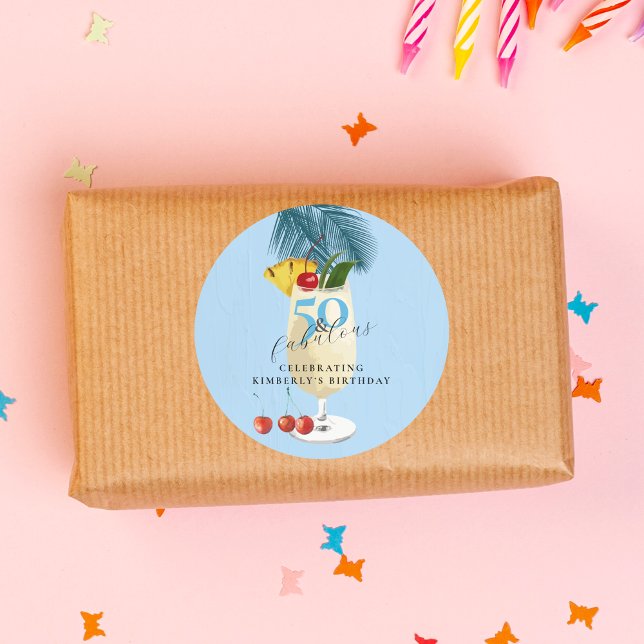 Adesivo Redondo Pina Colada Cherry Cocktail 50ª Festa de aniversár (Criador carregado)