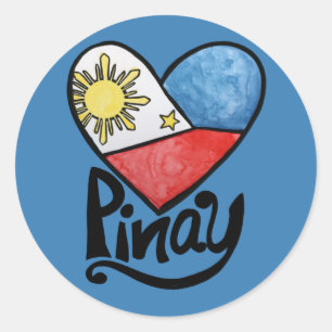 Adesivo Redondo Pinay Filipinas Flag Heart Filipina
