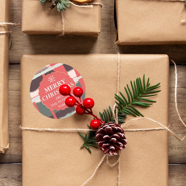 Adesivo Redondo Pincéis abstrato editáveis de ouro vermelho Natal (Criador carregado)