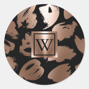 Adesivo Redondo Pincel Abstrato preto e Rosa Dourado