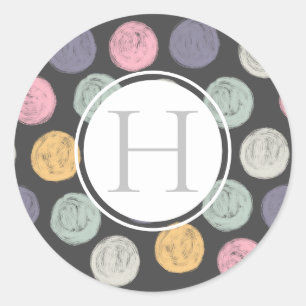 Adesivo Redondo pincel artístico traçado pastel bolinhas monogra