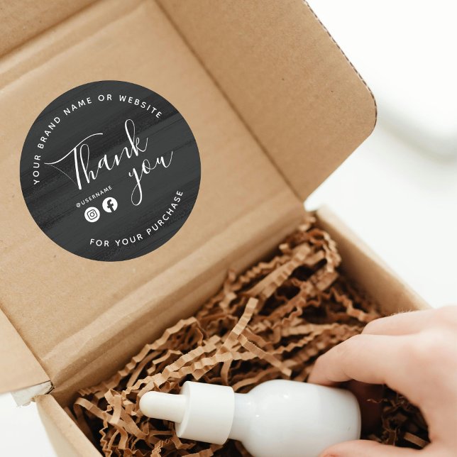 Adesivo Redondo Pincel Branco Negro Obrigado Mídia Social (Criador carregado)