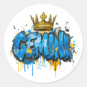 Adesivo Redondo Pincel de Grafite Gemini Zodiac com Coroa
