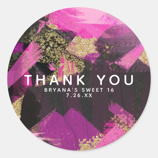 Adesivo Redondo Pincel Moderno Brilho Preto Dourado Rosa Grunge Gl (Frente)