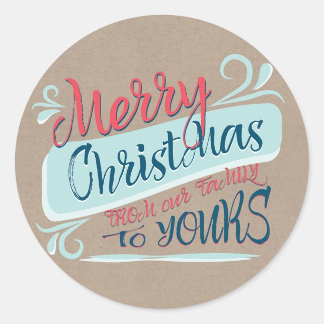 Adesivo Redondo Pincel Moderno Carimbo de Natal Feliz (Frente)