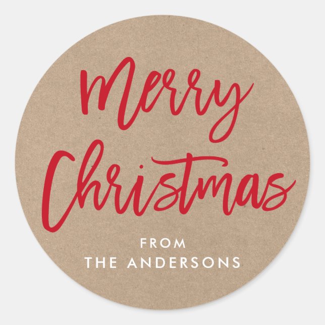 Adesivo Redondo Pincel Moderno de Natal Kraft Gift Sticker (Frente)