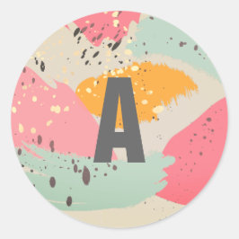 Adesivo Redondo Pincel Neon Rosa Moderno Trave Vinheta Monograma