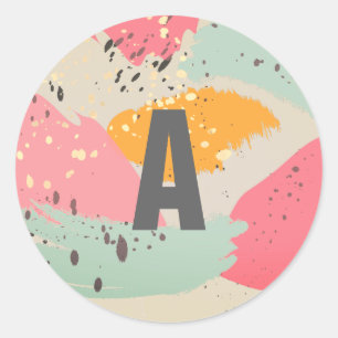 Adesivo Redondo Pincel Neon Rosa Moderno Trave Vinheta Monograma