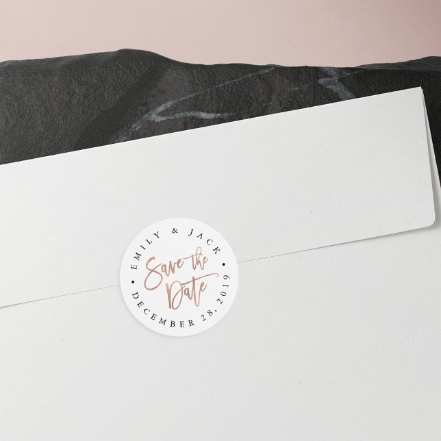 Adesivo Redondo Pincel Rosa Dourado Faux - Escoteiro Salvar a Data (Criador carregado)