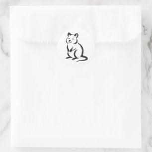 Adesivo Redondo Pincel Tinta Quokka – Design de Animal Minimalista