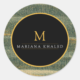 Adesivo Redondo Pincel Verde Elegante com ouro e preto