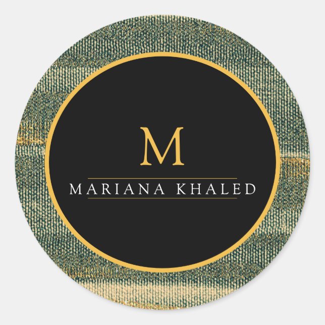 Adesivo Redondo Pincel Verde Elegante com ouro e preto (Frente)