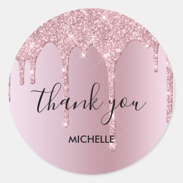 Adesivo Redondo pincelada de ouro rosa de ouro moderno derrubada (Frente)