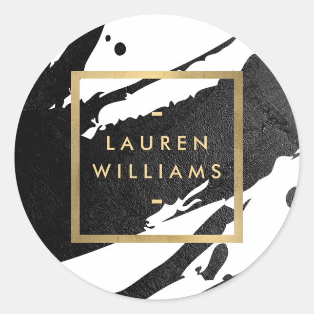 Adesivo Redondo Pinceladas Abstratas de Tinta Preta (Frente)