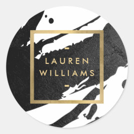 Adesivo Redondo Pinceladas Abstratas de Tinta Preta