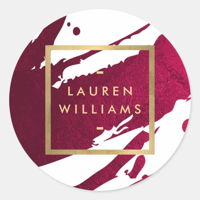 Adesivo Redondo Pinceladas Abstratas Rubi Profundo Vermelho (Frente)