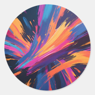 Adesivo Redondo Pinceladas Abstratas Vibrantes Explosão de Cor